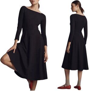 Reformation Wiley Stretch Cotton Midi Dress Women's Medium Black Boat Neck NWT C